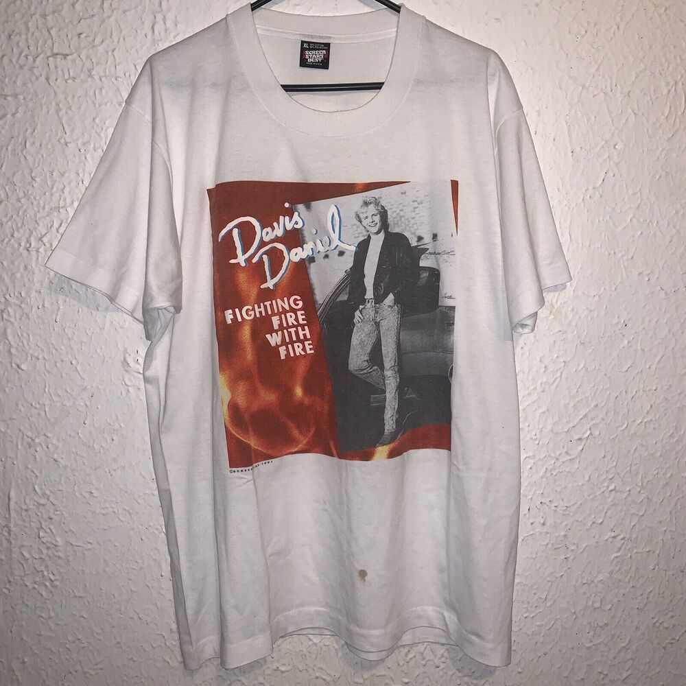 Vintage 1991 Davis Daniel Fighting Fire With Fire Screen Stars Best Shirt XL USA